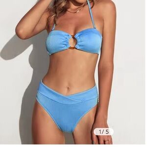 New With Tags Cupshe Light Blue Swim Suit Bikini Strapless Large